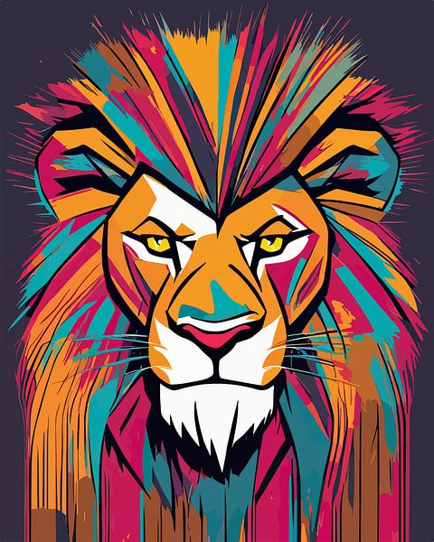 Levendige majesteit: Pop Art Leeuwenkop van SOTA ArtSign