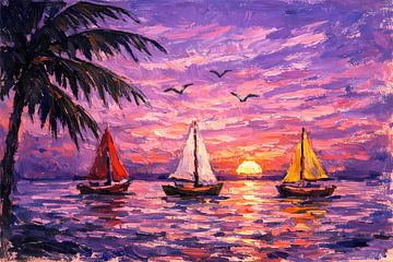 Segelboote bei Sonnenuntergang von Linda de Klein