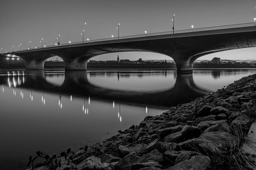 Extended Waal bridge Nijmegen black and white by Henk Kersten