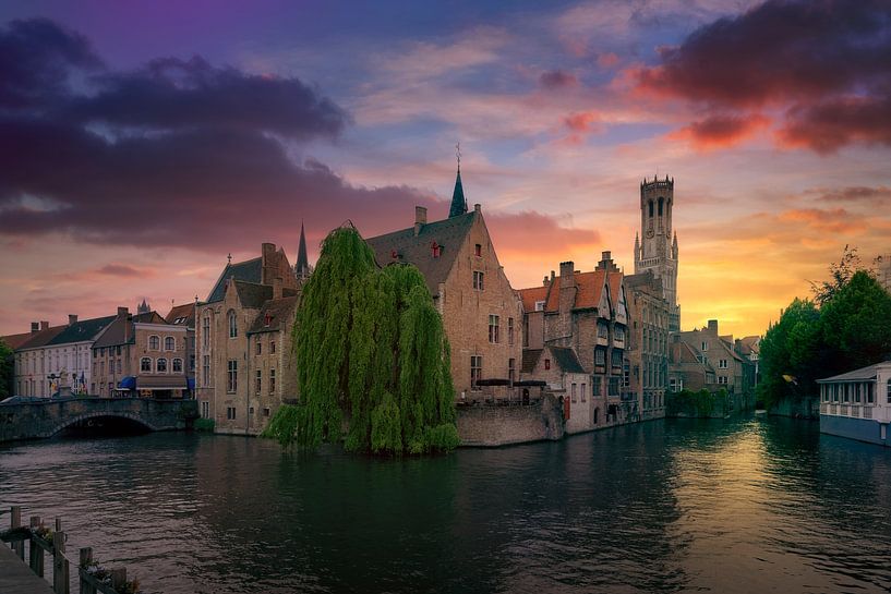 Bruges Sunset Over Rozenhoedkaai Canal by Stefano Orazzini