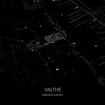 Zwart-witte landkaart van Valthe, Drenthe. van Rezona