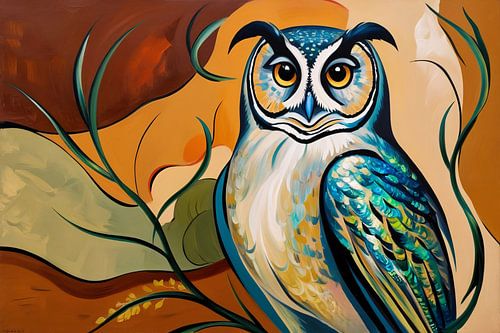 Expressieve uil met organische vormen