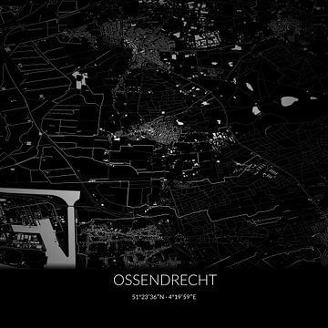 Schwarz-weiße Karte von Ossendrecht, Nordbrabant. von Rezona