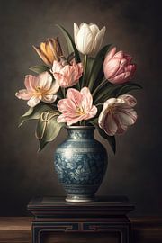 Luxury tulips with pearls and a hummingbird by PixelMint.