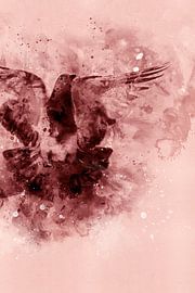 La colombe | Aquarelle avec rouge, brun rouille et rose sur MadameRuiz