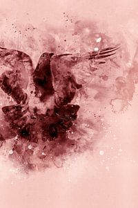 Die Taube | Aquarell mit Rot, Rostbraun und Rosa