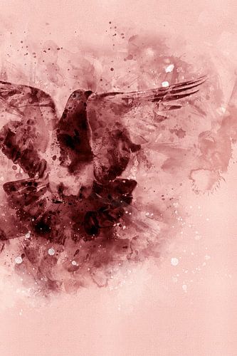 La colombe | Aquarelle avec rouge, brun rouille et rose