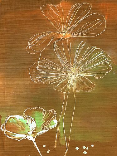 Moderne Botanische Mixed Media Art: Gouden klaprozen