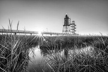 Obereversand lighthouse in black and white by Manfred Voss, Black-White Photography
