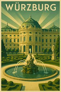 Würzburg Reise Poster - Vintage Residenz Schloss Wandkunst
