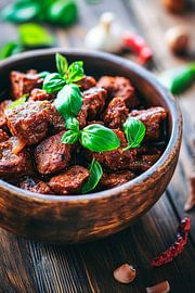 Potée savoureuse dans un bol en bois - une expérience de plaisir sur Poster Art Shop