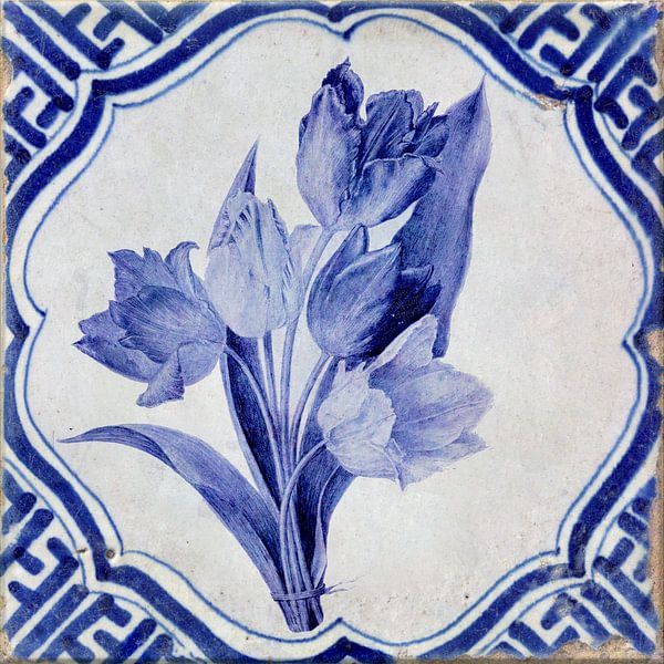Carreau de faïence Delft bleu bouquet de fleurs tulipes par Flower artist Sander van Laar