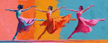 Three Joyful Dancers in Color van De Mooiste Kunst