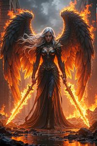 Dark Fantasy Wandbild: SERAPHENYA - Der Engel der brennenden Rache