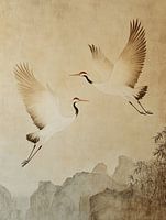 Dance of Two Cranes in Dunhuang Mural Style