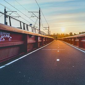 Cycle path along railway bridge at sunset | Hanzeboog Zwolle by Fotografiecor .nl
