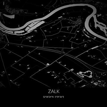 Schwarz-weiße Karte von Zalk, Overijssel. von Rezona