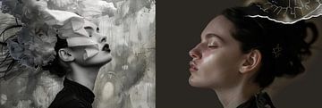 Twee digitale portretten in 1 panorama van Digitale Schilderijen