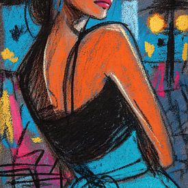 Australia Women's portrait | Femme élégante sur fond coloré sur Peinture Abstraite