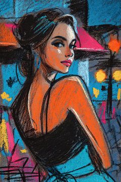 Australië Vrouwenportret | Elegante Vrouw met Kleurrijke Achtergrond van Abstract Schilderij