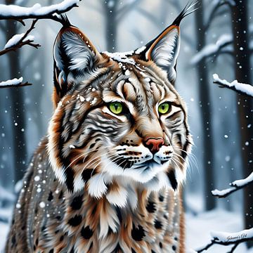 Wilde dieren - Portret van een Bobcat (2) van Johanna's Art