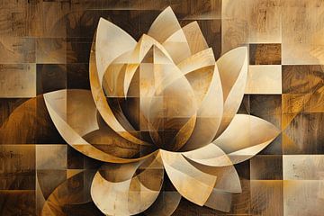 Abstracte Sepia Lotus Kunstwerk van De Muurdecoratie