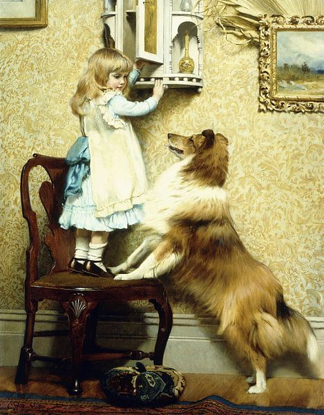 Charles Burton Barber,Kleine meid en haar Sheltie van finemasterpiece