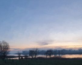 Rivierlandschap bij zonsopkomst van Meraki Pattern Design