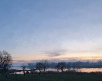 Rivierlandschap bij zonsopkomst