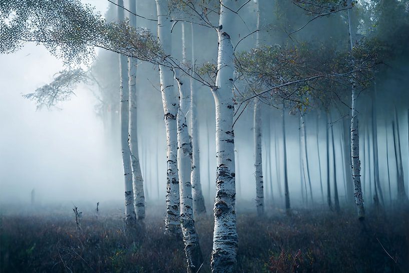 Forêt de bouleaux dans la brume du matin_02 par Peet de Rouw