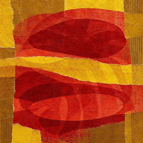Collage moderne abstrait avec des aplats de rouge et de jaune chauds