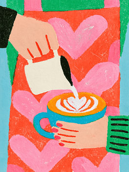 Koffie verkeerd met een hartje – Illustratie in warme tinten