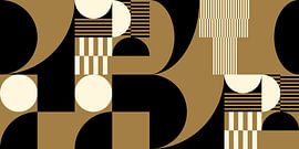 Abstrakte geometrische Retro-Kunst in Gold, Schwarz und Off-White Nr. 19 von Dina Dankers