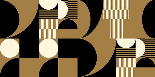 Abstracte retro geometrische kunst in goud, zwart en gebroken wit nr. 19
