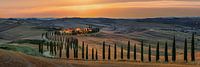 Landschapspanorama in Toscane in Italië bij zonsondergang als panoramisch beeld