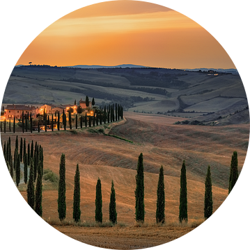 Landschapspanorama in Toscane in Italië bij zonsondergang als panoramisch beeld van Voss Fine Art Fotografie