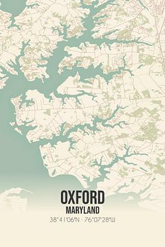 Carte d'époque d'Oxford (Maryland), USA. sur Rezona