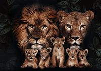 Famille de lions avec 5 petits