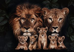 Löwenfamilie mit 5 Jungtieren