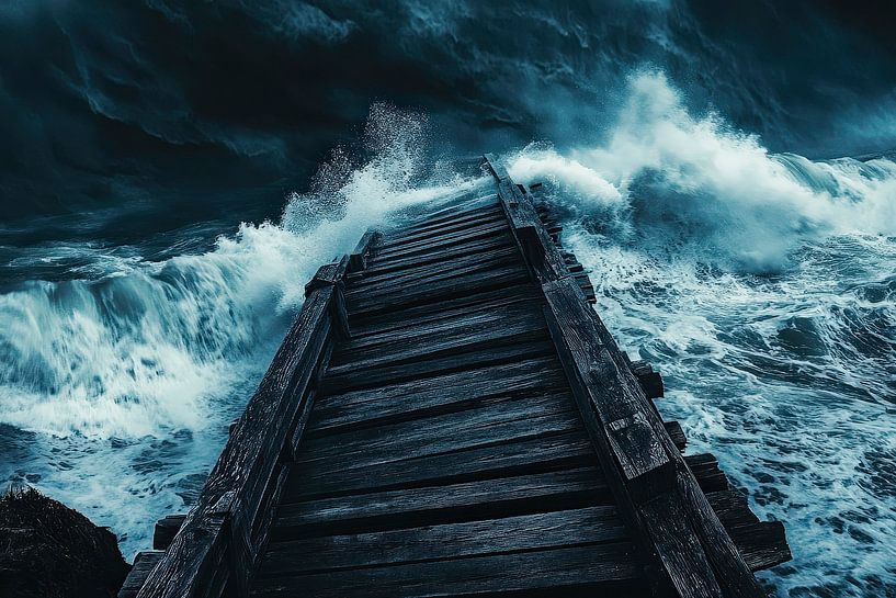 Storm on wooden jetty by the sea - Dramatic by Poster Art Shop
