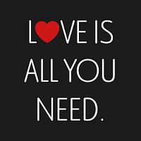 Leinwand mit rotem Herzen und weißen Buchstaben, die 'Love is all you need' bilden