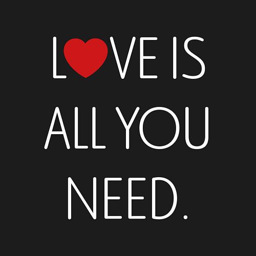 Canvas with red heart and white letters that form 'love is all you need'