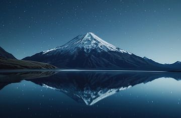 Nachtelijke weerspiegeling in het bergmeer van fernlichtsicht