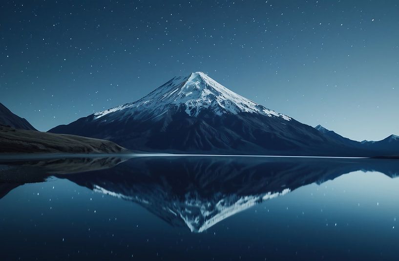 Nachtelijke weerspiegeling in het bergmeer van fernlichtsicht