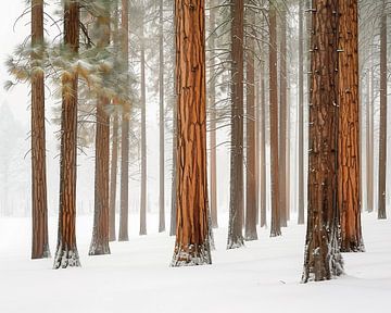Winterwonderland onder dennenbomen van fernlichtsicht