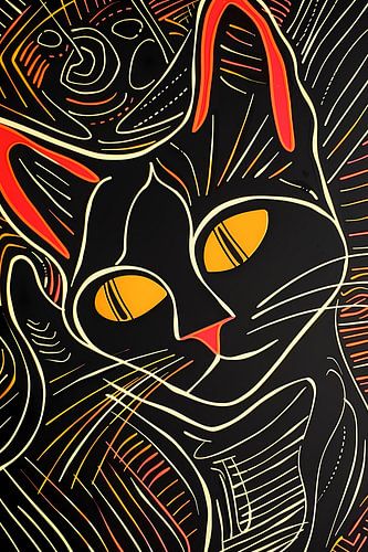 Kleurrijke lijntekening van een kat