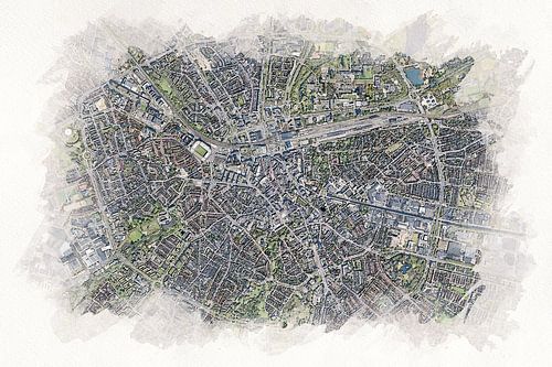 Kaart van Eindhoven  in Aquarel Stijl