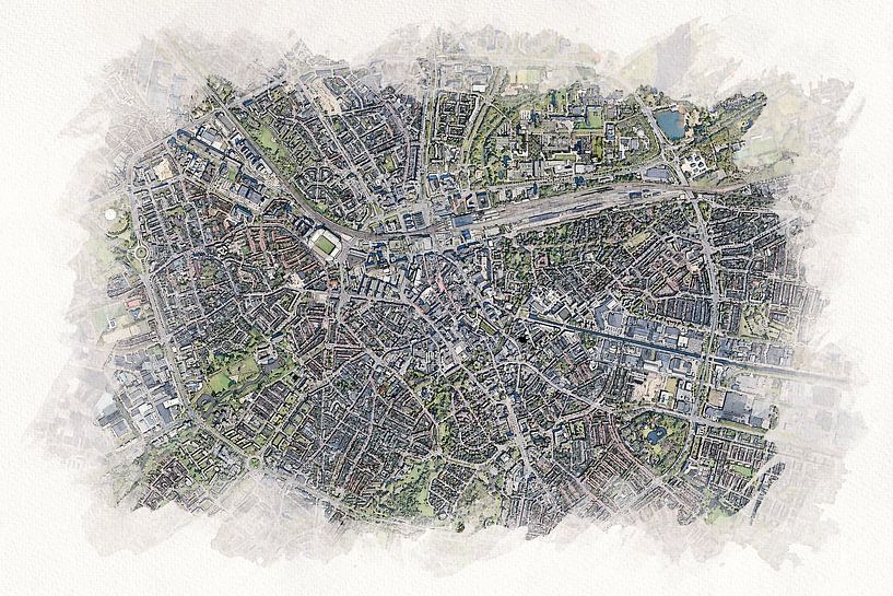 Kaart van Eindhoven  in Aquarel Stijl van Aquarel Creative Design