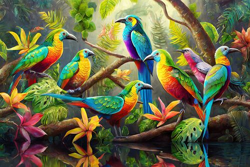 Colourful tropical birds