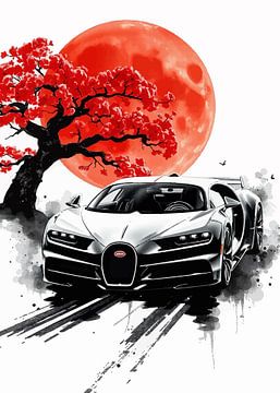 Bugatti Chiron Sumi-E Schilderij van MIROKU